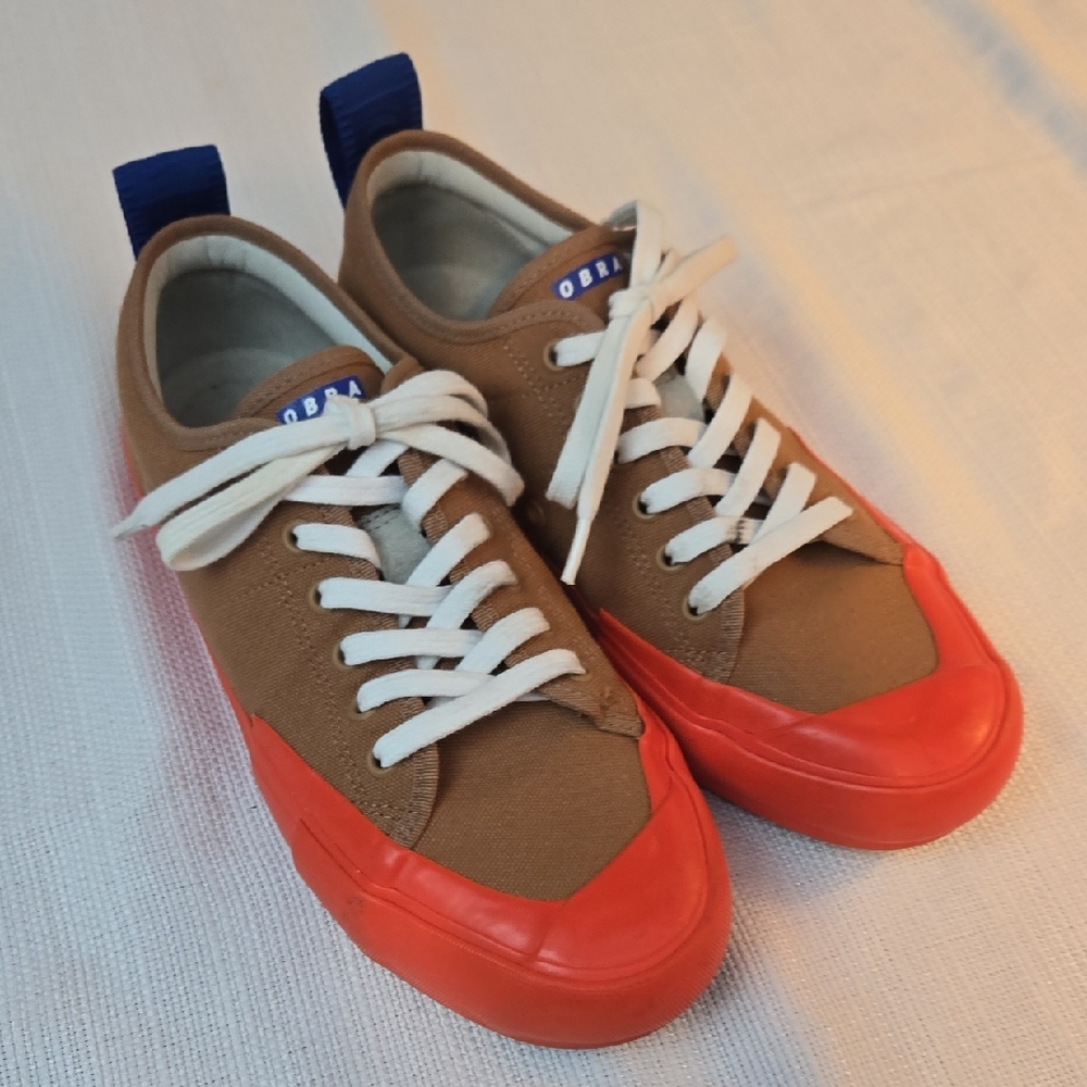 OBRA Terra Comfort Footbed Canvas Low Wrap Sneaker Brown,Orange, Blue 8